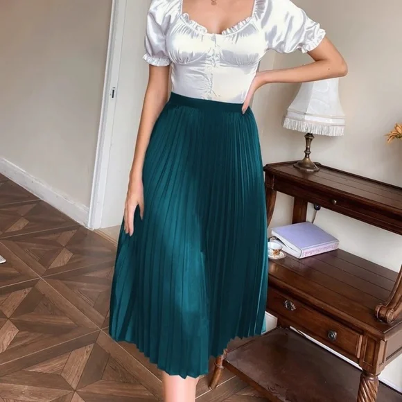 Classic Pleated Satin Evening Midi Skirt - Picture 2 of 11